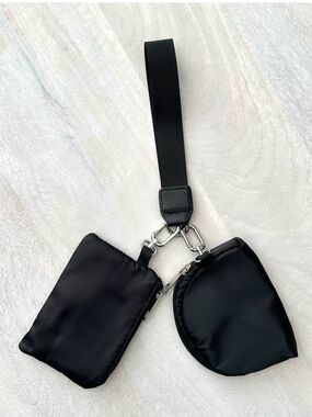 Dual Pouch Wristlet Keychain Wallet Black